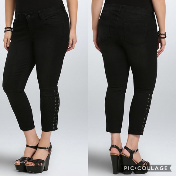 torrid Denim - Torrid Faded Black Lace Up Side Skinny Shirt Jeans